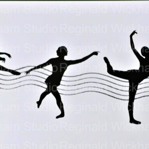 Silhouetted dancers on a musical staff