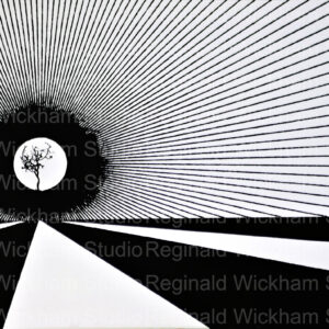 Abstract black and white photograph with stripes with a circle as focal point