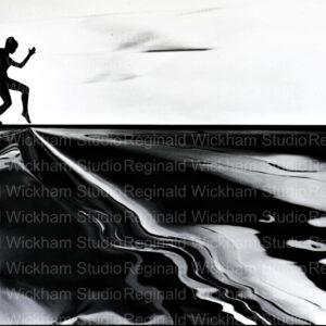 Silhouetted dancer in the distance, black and white photo art