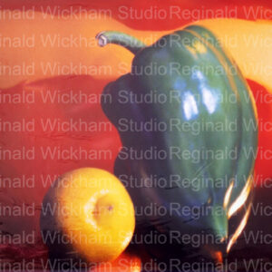 Artistic photography of large bell pepper and yellow apple