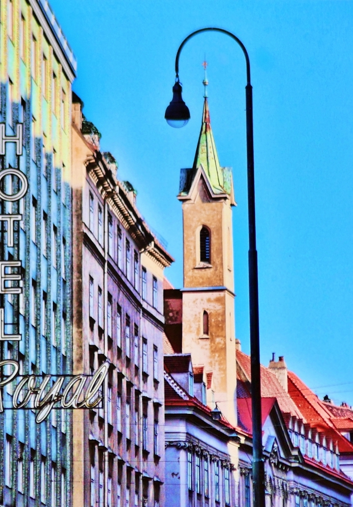 Original African American art work. A colorful picture of a hotel; Hotel Royal.