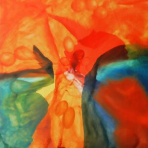 Abstract orange green and red photograph with water color characteristics