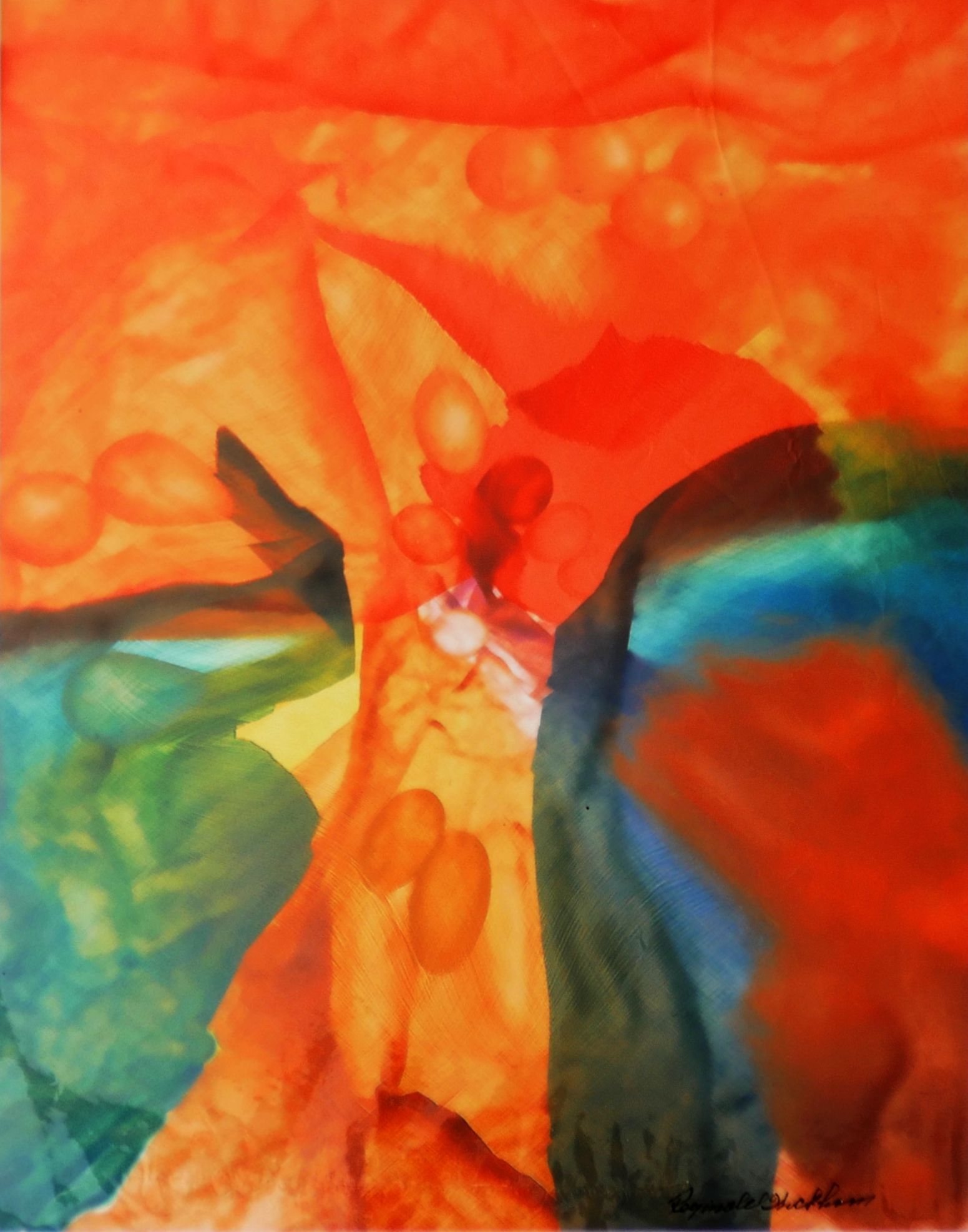 Abstract orange green and red photograph with water color characteristics